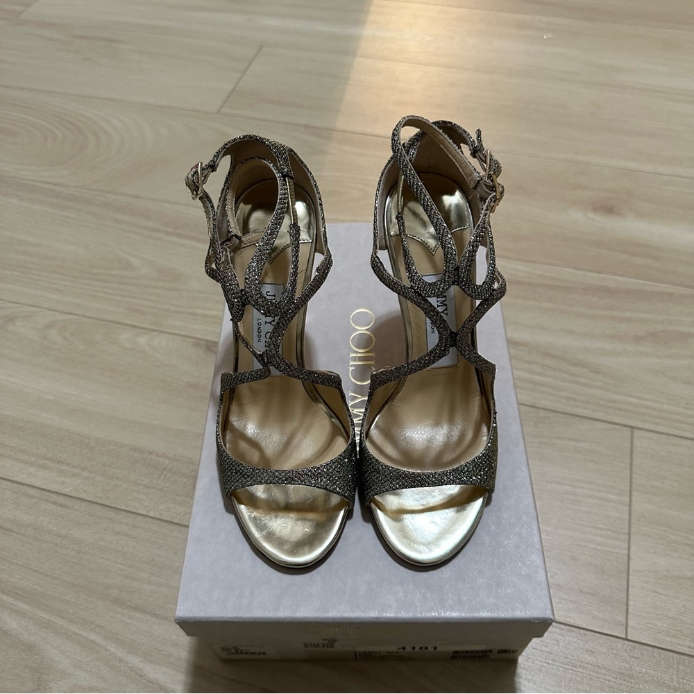 Jimmy Choo Lang Gold Glitter Heels